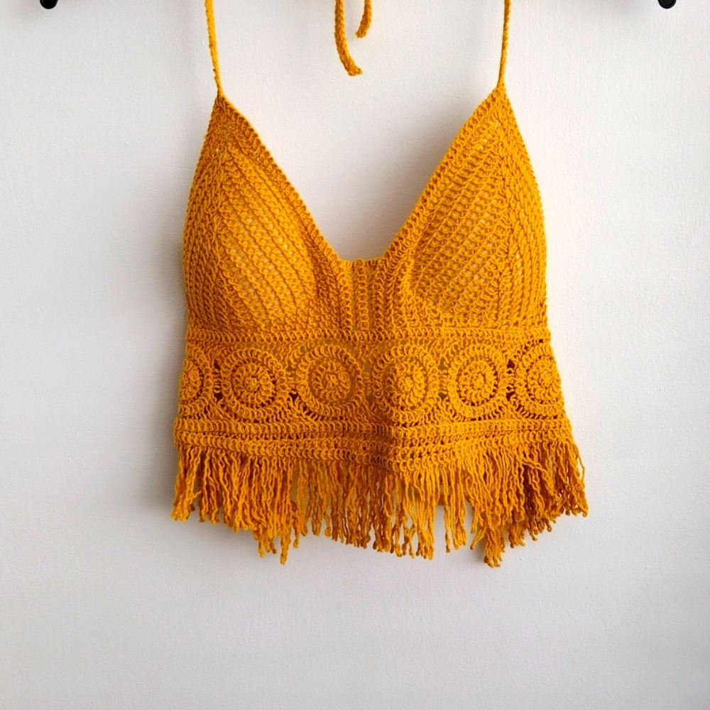Crochet Yellow Fringe Top